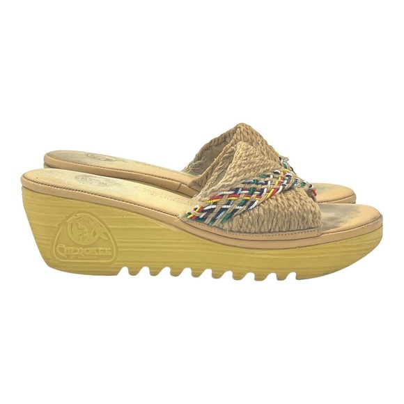Vintage CHEROKEE of CALIFORNIA 70s 80s Wedge Slip On Woven Rainbow